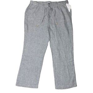 Ellen Tracy Linen Pants Womens Size XL Gray Wide Leg Micro Stripe Pull On NWT
